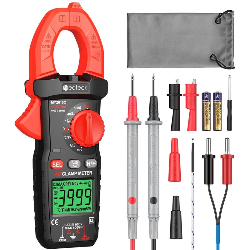 Neoteck مقياس الكلّب 4000 عدّات لمقياس الأمبير لتيار AC TRMS وفولتية AC/DC 600A مع نطاق تلقائي مقياس رقمي متعدد الوظائف مع قياس السعة والاستمرارية والمقاومة واختبار NCV والديود لسيارة كهربائية - Image 1